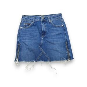 Tommy Jean Denim Mini Skirt Size 26 Raw Hem & Zipper Detail